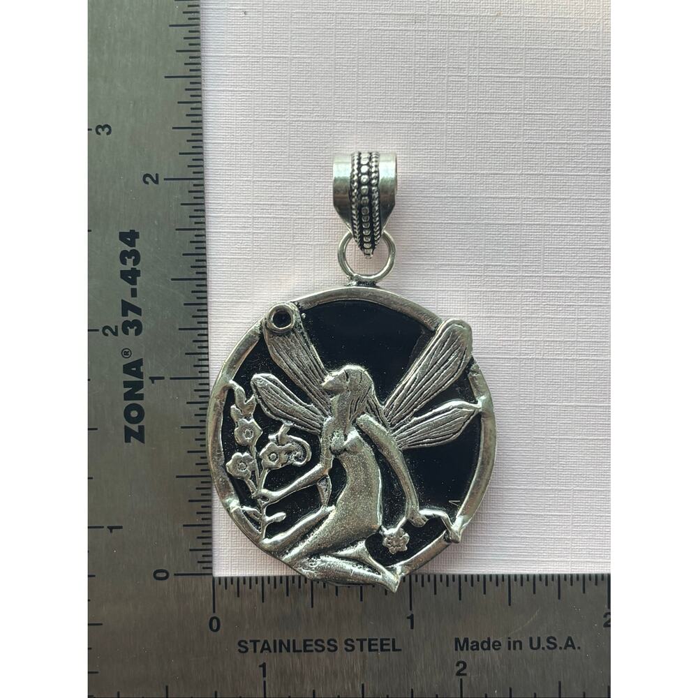 925 Sterling Black Onyx Fairy Pendant - Picture 3 of 4